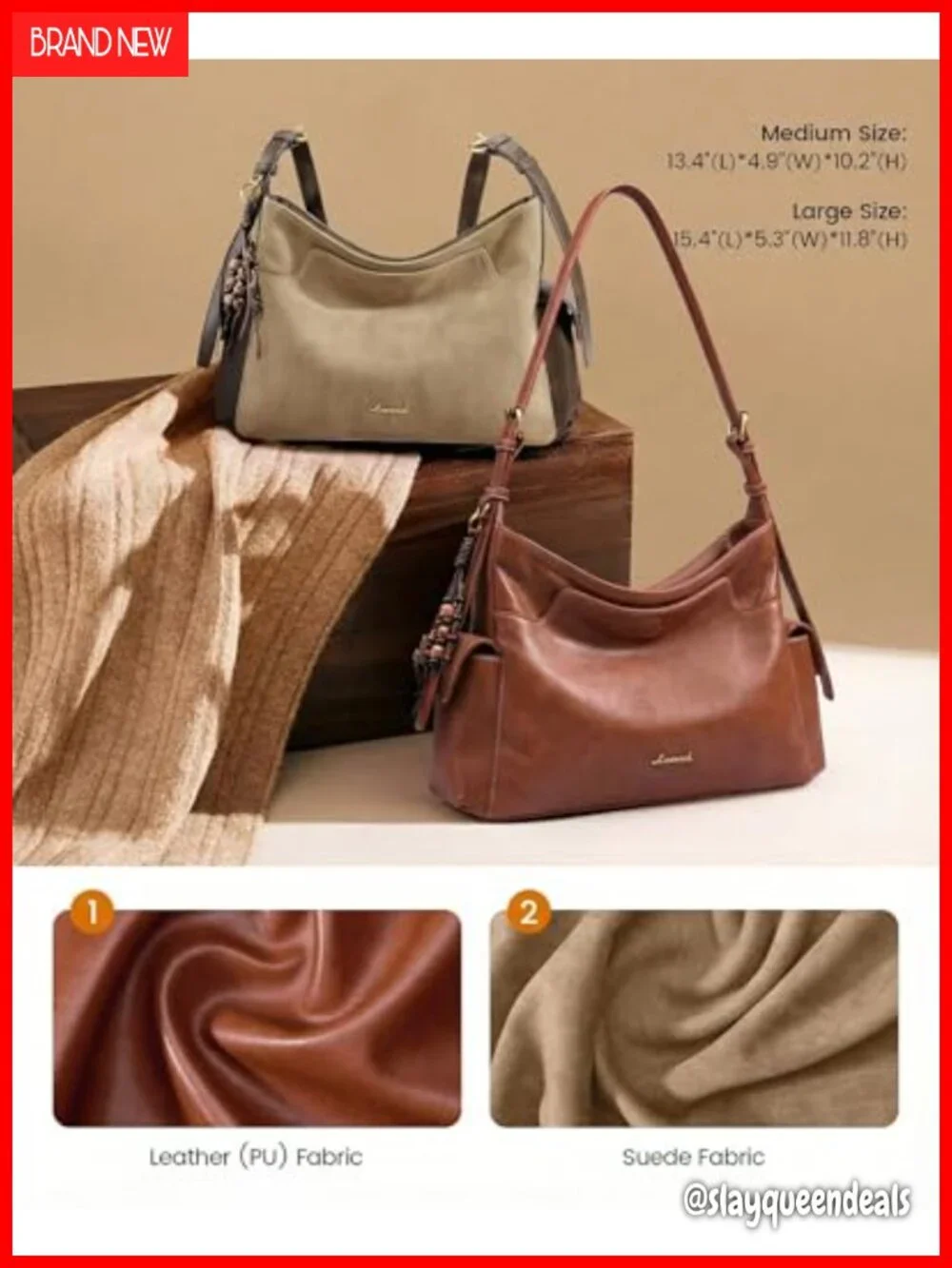Soft Faux Leather Hobo Crossbody Purse Tassel Charm Everyday Bag